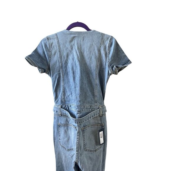 Ramy Brook Helena Denim Jumpsuit Light Wash Short Sleeve Zip Wide Leg Size 24 - Picture 7 of 11